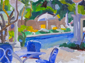 Hotel Cocumella Pool, oil on masonite, 7.25" x 9.75"